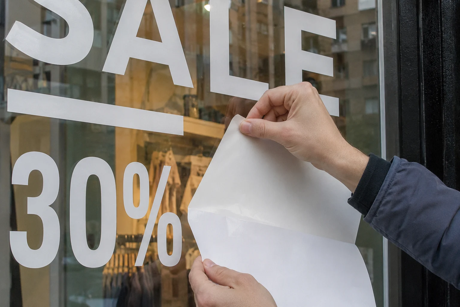 Instalación profesional de vinilo en escaparate comercial