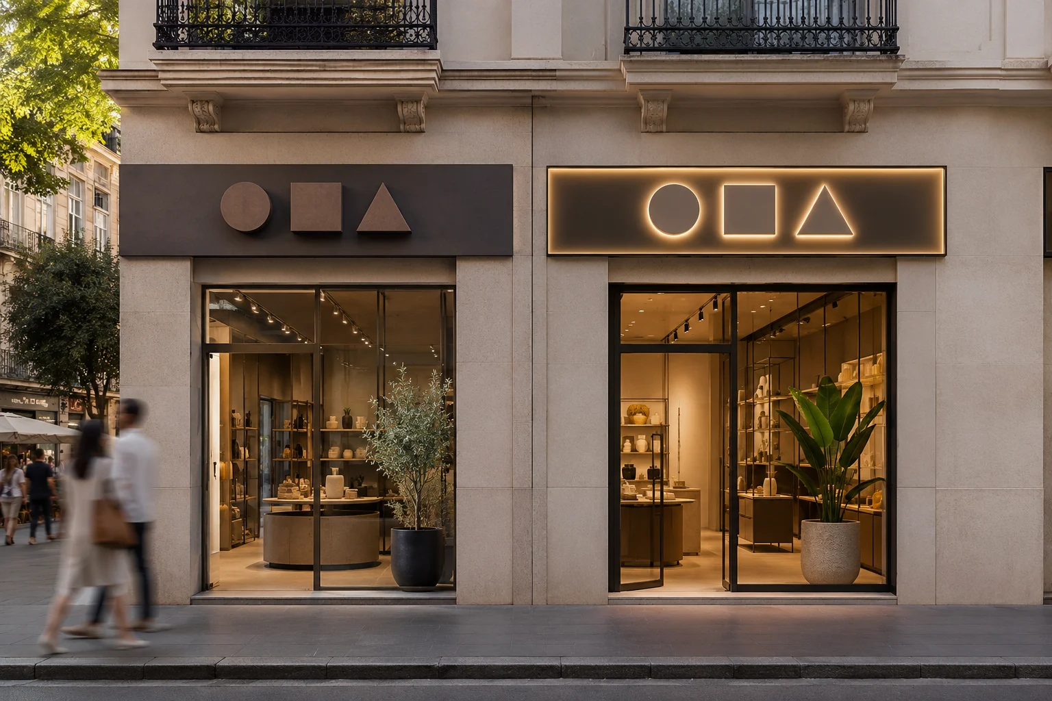 Fachada comercial con letras corpóreas y rótulo luminoso como referencia visual para elegir señalización exterior