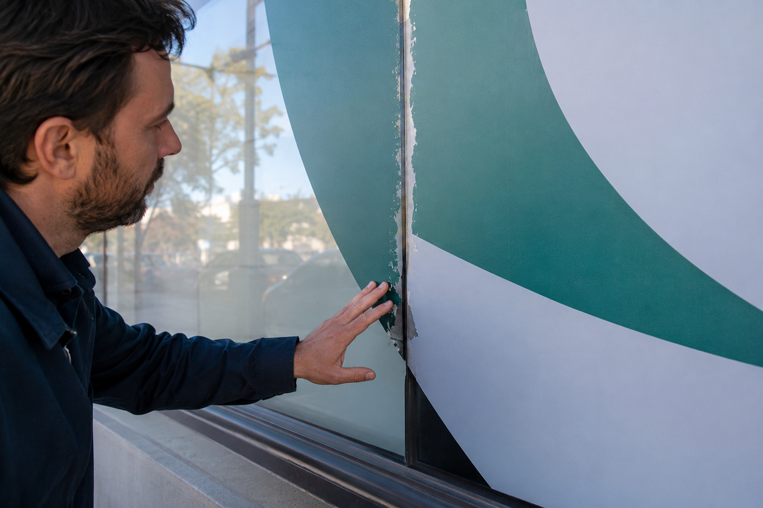 Revisión de un vinilo exterior expuesto al sol para detectar desgaste en los bordes