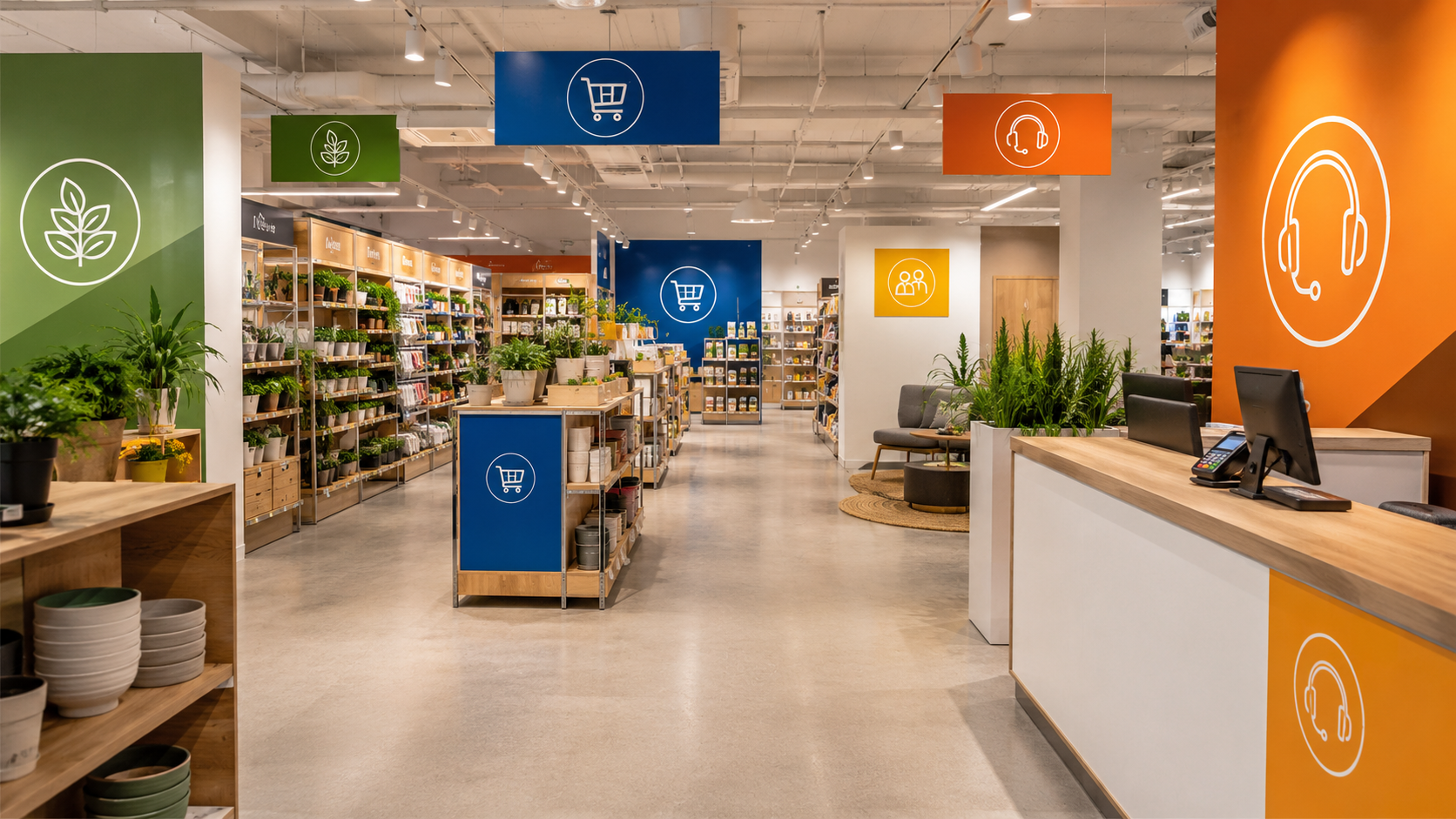 Señalización de zonas en tienda para mejorar el recorrido del cliente