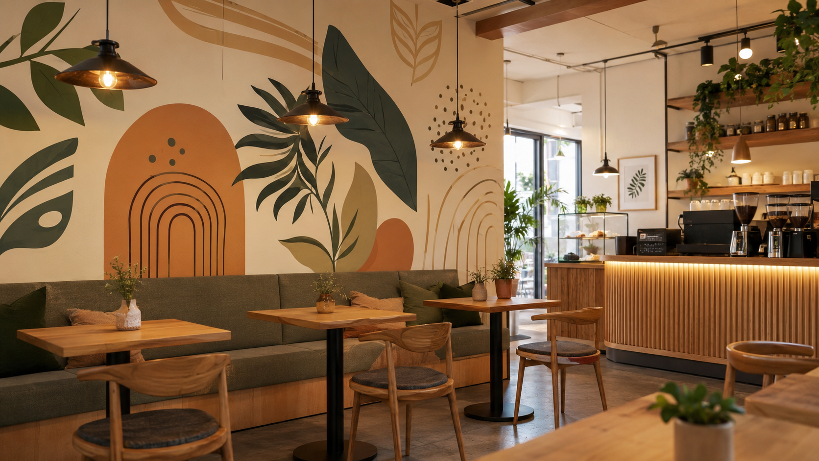 Vinilo decorativo en la pared de una cafetería o restaurante