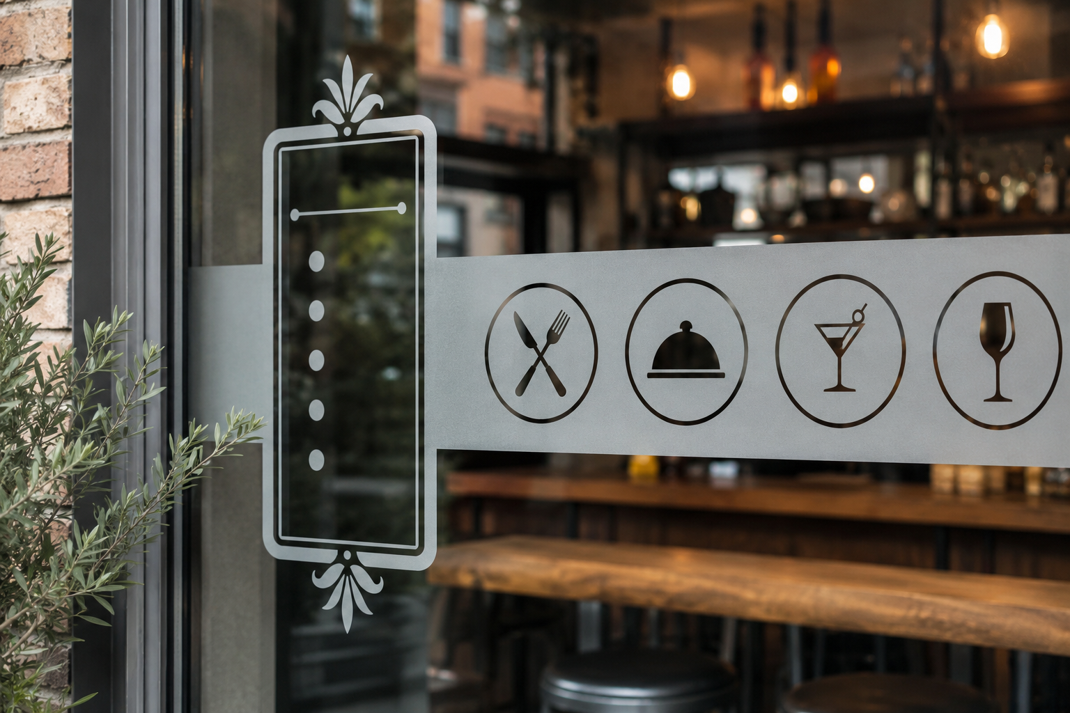 Vinilos para cristales de restaurante con diseño limpio y profesional